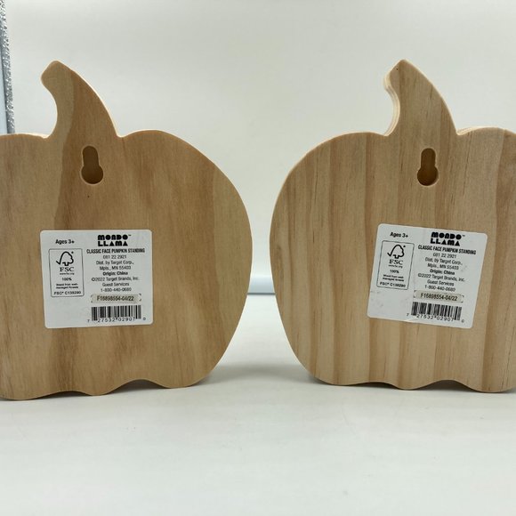 Mondo Llama Classic Face Pumpkin Standing Wood Set of 2 - Picture 2 of 2
